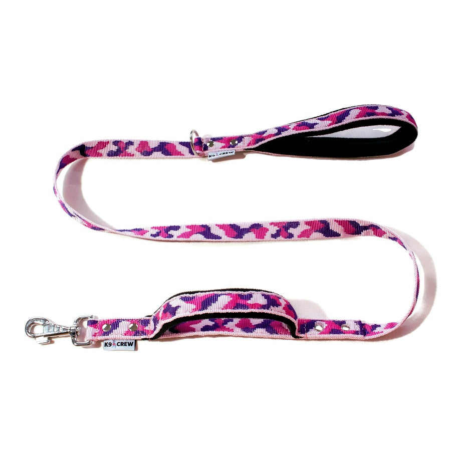 2.5cm Comfort Dual Handle Lead – 150cm Long – Pink Camo